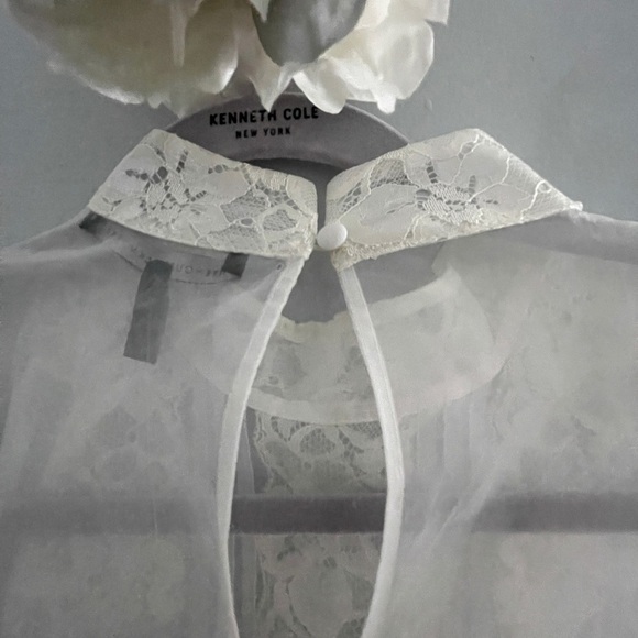 White House Black Market Blouse Women’s Sheer Organza Lace Vtg Style Top Sz 4 - Picture 7 of 10